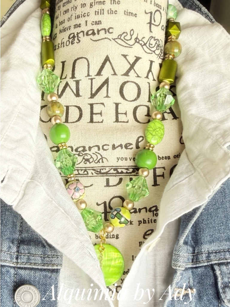 Green Agates And Gold Mixed-Bead Necklace